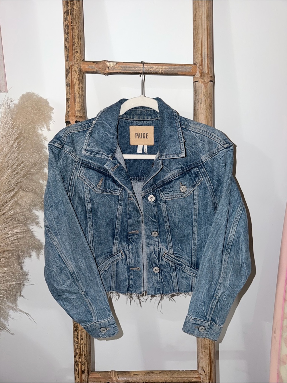 PAIGE Distressed Blue Cropped Denim Jacket